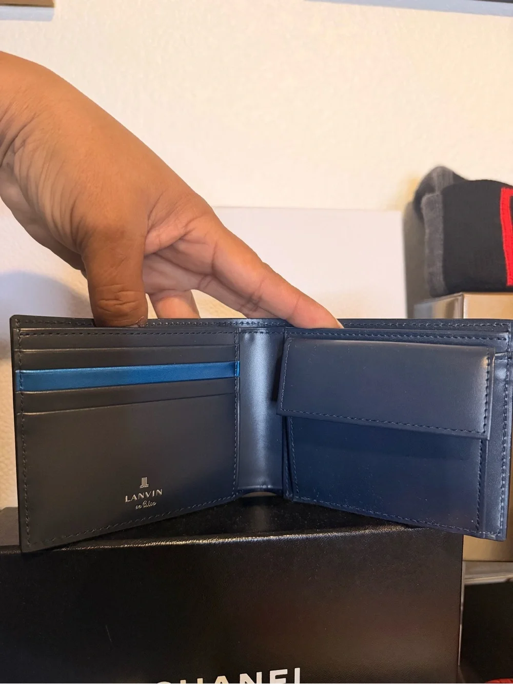 Lanvin en Bleu Two-Tone Blue Leather Bifold Men’s Wallet